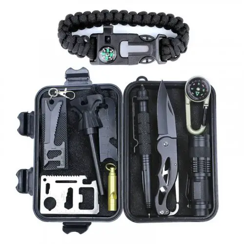 HSYTEK Survival Gear Kit 11 in 1,Professional Outdoor Emergency Survival Kit