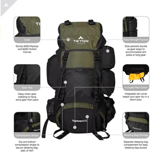 TETON Sports Explorer 4000 Internal Frame Backpack specs