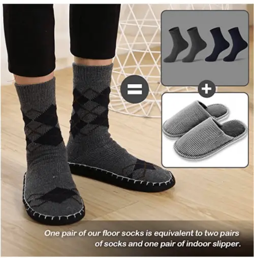 Vihir Men’s Winter Knitted Non-Skid Home Warm Slipper Socks 