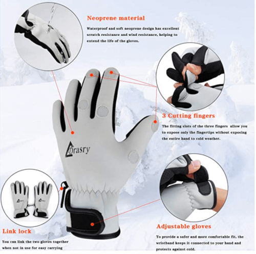 Drasry Neoprene Fishing Gloves Touchscreen 3 Cut Fingers