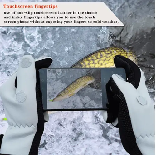 Drasry Neoprene Fishing Gloves Touchscreen 3 Cut Fingers