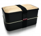 Bento Box by GRUB2GO w/ FREE Ideas Guide + Utensils - Leakproof Lunch Container - Black/Wood